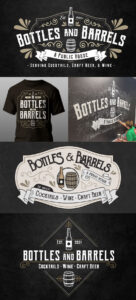 Bottles and Barrels Logo, Mural, and Merch Designs