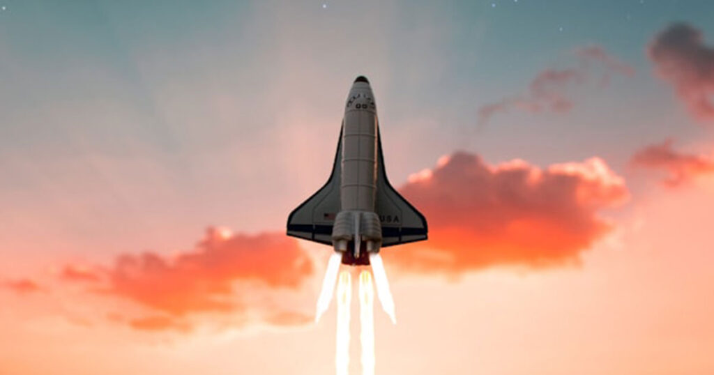 Rocket boosting into the sky